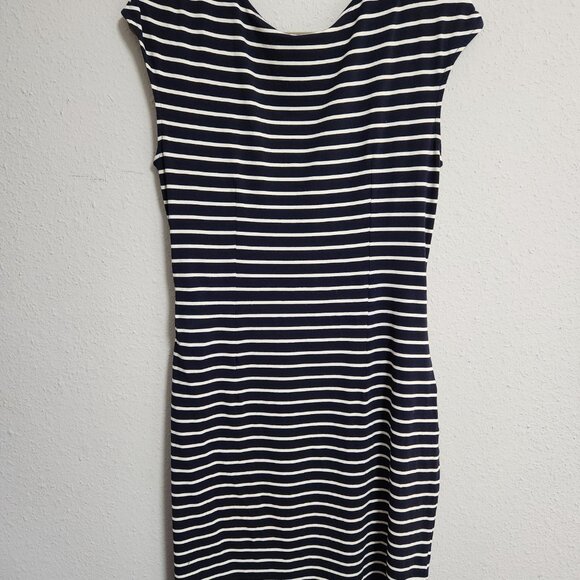 Ann Taylor Blue White Stripe Wrap Midi Dress Size M - Picture 3 of 4